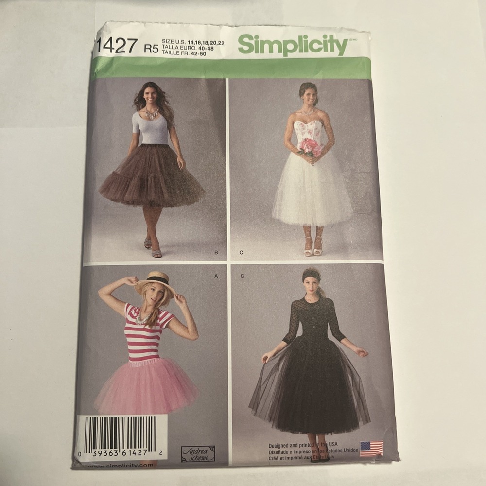 Simplicity 1427 Tulle Skirt, Crinoline, Petticoat in 3 Lengths Sz 14-22 UNCUT